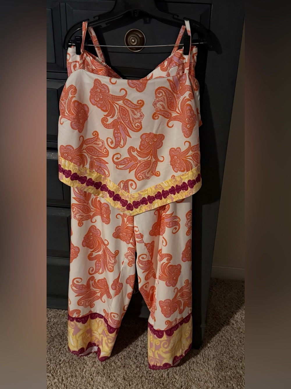 Eloquii 2 piece Pants Set Orange and Pink Paisley Size 22